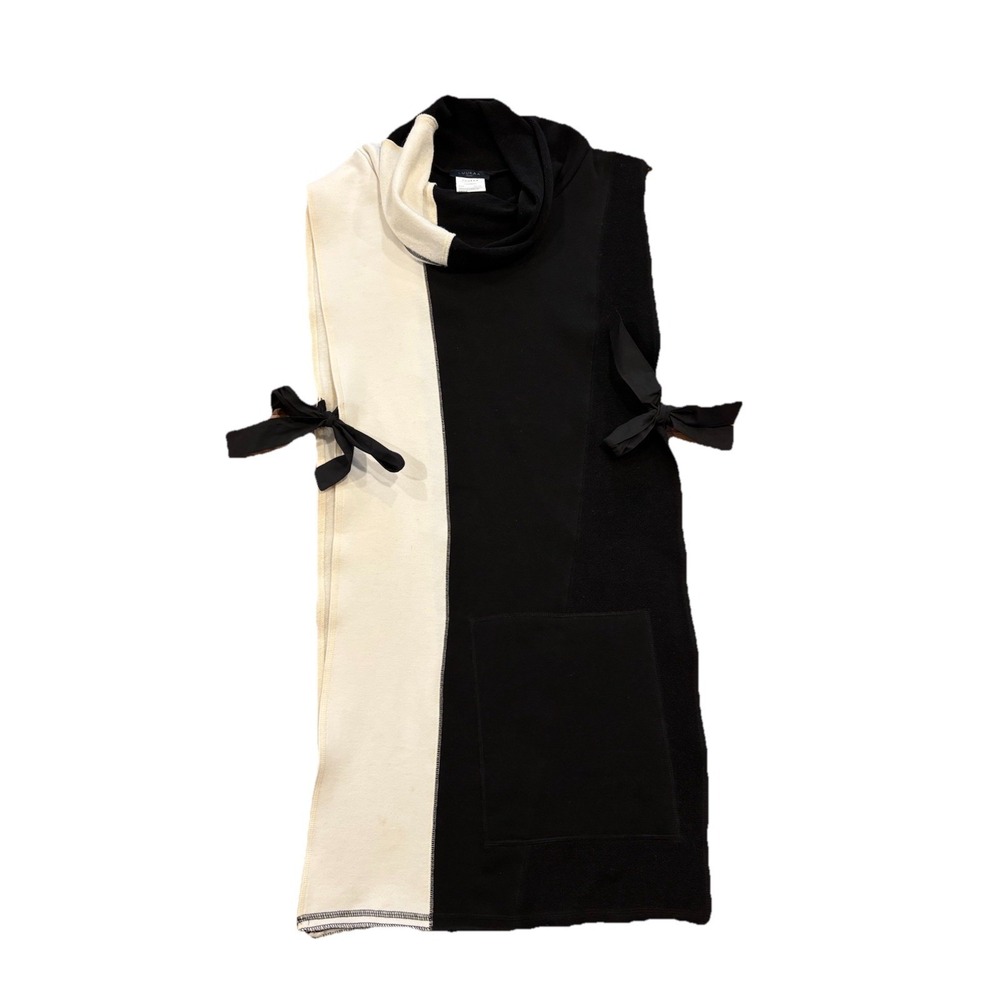 Luukaa Hope Tunic Cowl Neck Wool‎ Blend Black Ivory Side Tie Boho Art to Wear OS
